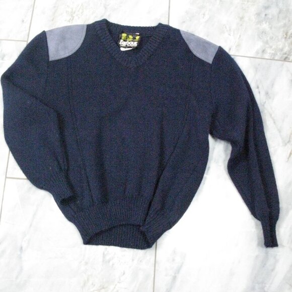 Barbour Men's Navy Blue Patch Detail Washable Wool Sweater Size 36 or XS